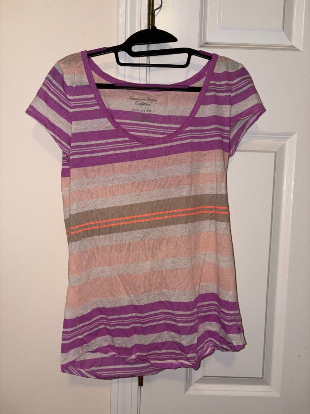 American Eagle Favorite Tee Striped Scoop Neck T-Shirt Size L